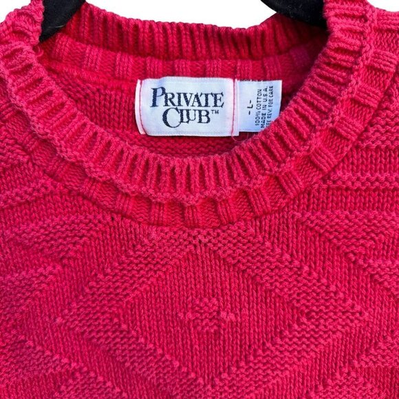 Private Club Vintage Mens Red Crew Neck Preppy Geometric Knit Grandpa Sweater L - Picture 4 of 9